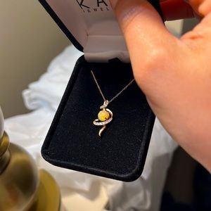 Le Vian Natural Opal and 1/5 ct tw Diamond Necklace in 14K Strawberry Gold